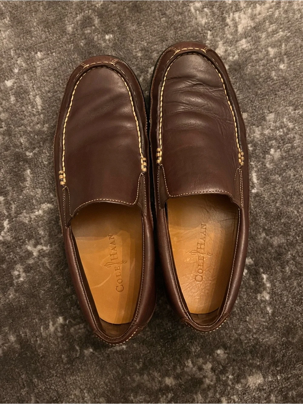 Cole Haan Brown Leather Slip-On Loafers with Contrast Stitch